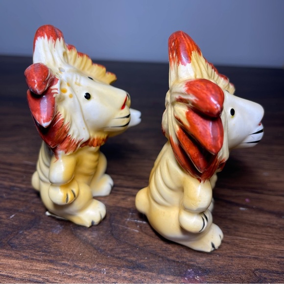 Vintage 1950s Anthropomorphic Lion Ceramic Salt & Pepper Shakers Made in Japan - Picture 4 of 7
